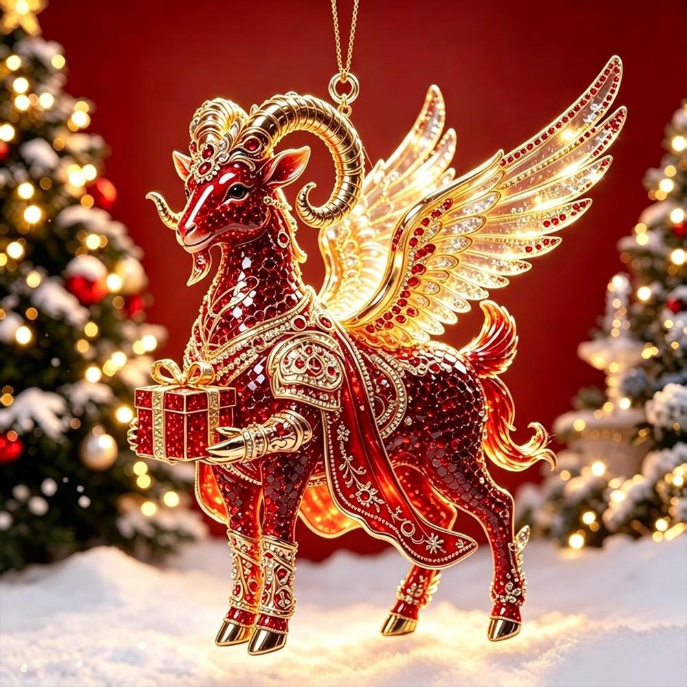 Shining Goat Hanging Ornament Set Acrylic Animal Hanging Decoration Keychain  Holiday Party Decor