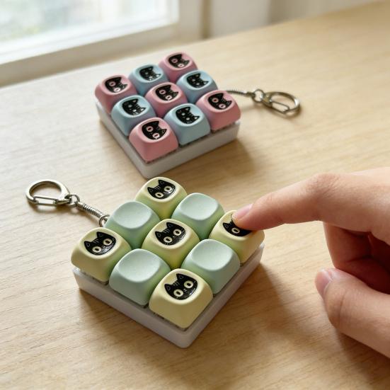 9-Key Black Cat Fidget Keyboard Stress Relief Keyboard Finger Clicker Keychain Office School Travel Decompression Button Sensory Toy