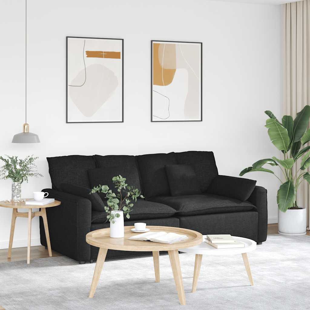 Modular Sofa with Cushions Black