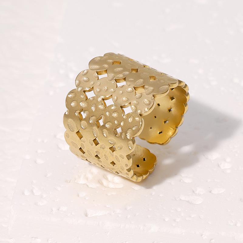 18k Gold Adjustable Wide Band Stainless Steel Ring for Women