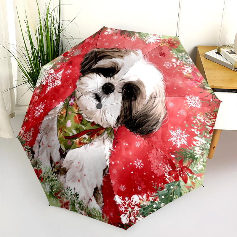 Shih Tzu Pattern, Automatic Folding Umbrella, Portable and Foldable Design, 8 Ribs, a Christmas or Birthday Gift.