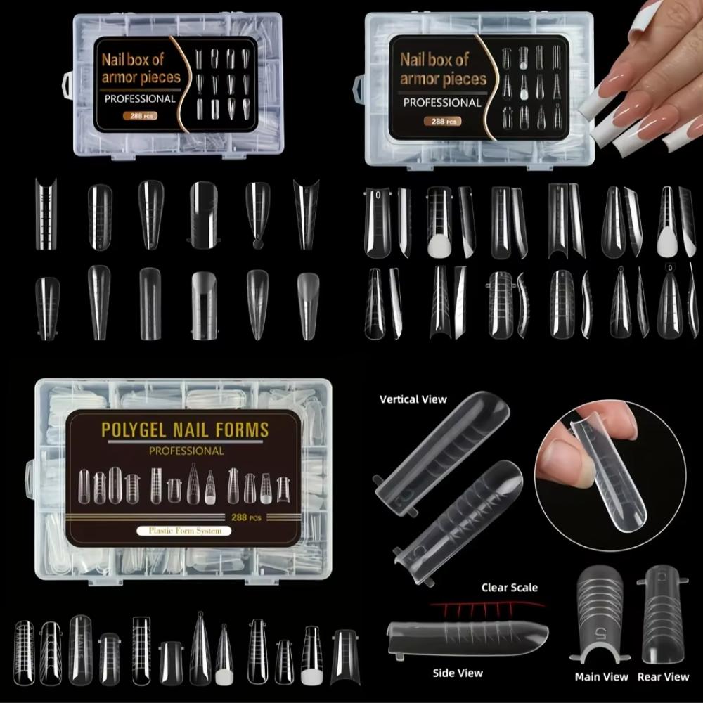 Mixed 12 Types Nail Tips Sets Clear Forms Pointed/Trapezoidal Nails Gel Extension Molds Acrylic Ultra-Thin False Nails