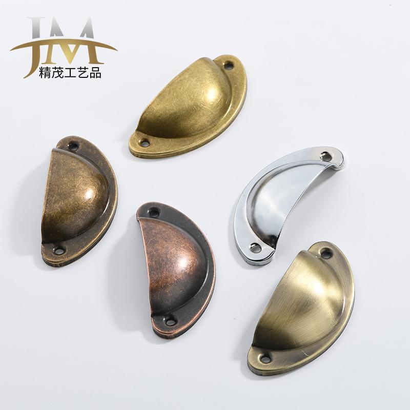 Spot 82MM antique drawer shell handle iron sheet retro semicircular medicine cabinet home decoration old-fashioned furniture brushed nickel