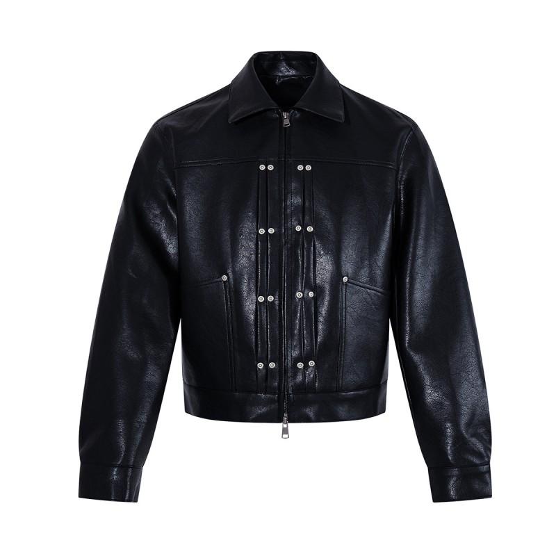 Mens Vintage PU Leather Moto Jacket Loose Fit Streetwear Casual Outerwear With Snap Decor