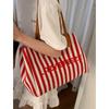 Striped Canvas Bag Women's 2025 New Trendy Fashion Korean Portable Tote Bag Large Capacity Letter Underarm Bag Women