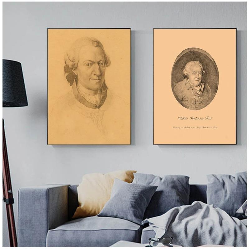 Johann Sebastian Bach German Musician Canvas Painting Vintage Wall Pictures Kraft Poster Coated Wall Stickers Home Decor Gift