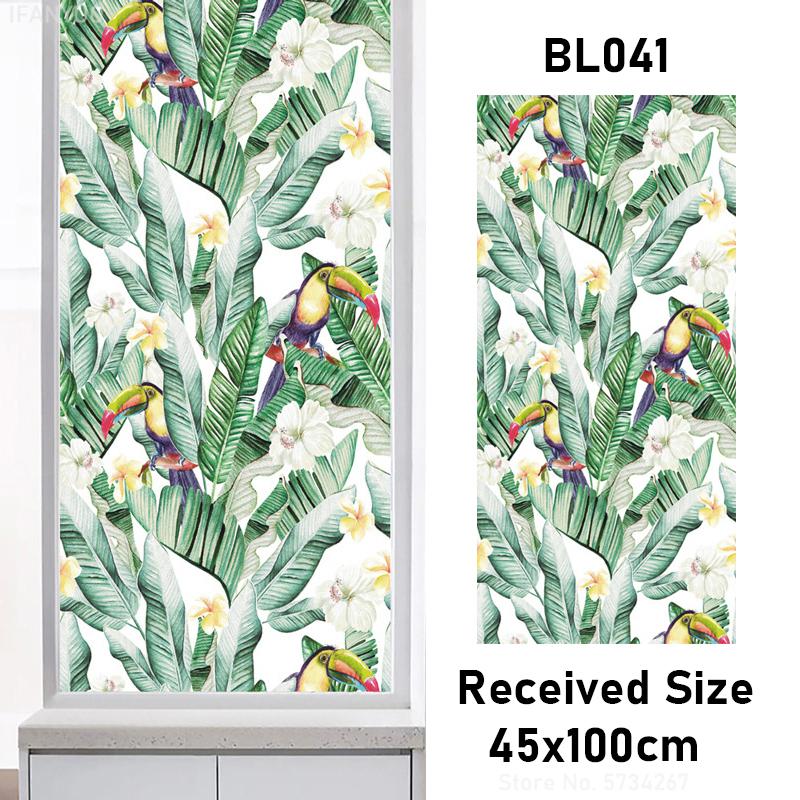Matte Tropical Plants Flower Animal Window Glass Electrostatic Stickers Decorative Privacy Protection Film Glue Free Removable