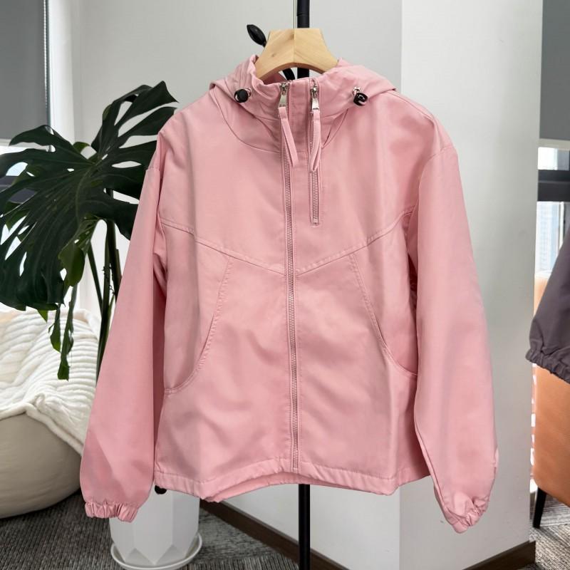 Womens Lightweight Hooded Windbreaker Jacket Fall 2026 Loose Fit Sweet Chic Outerwear Petite