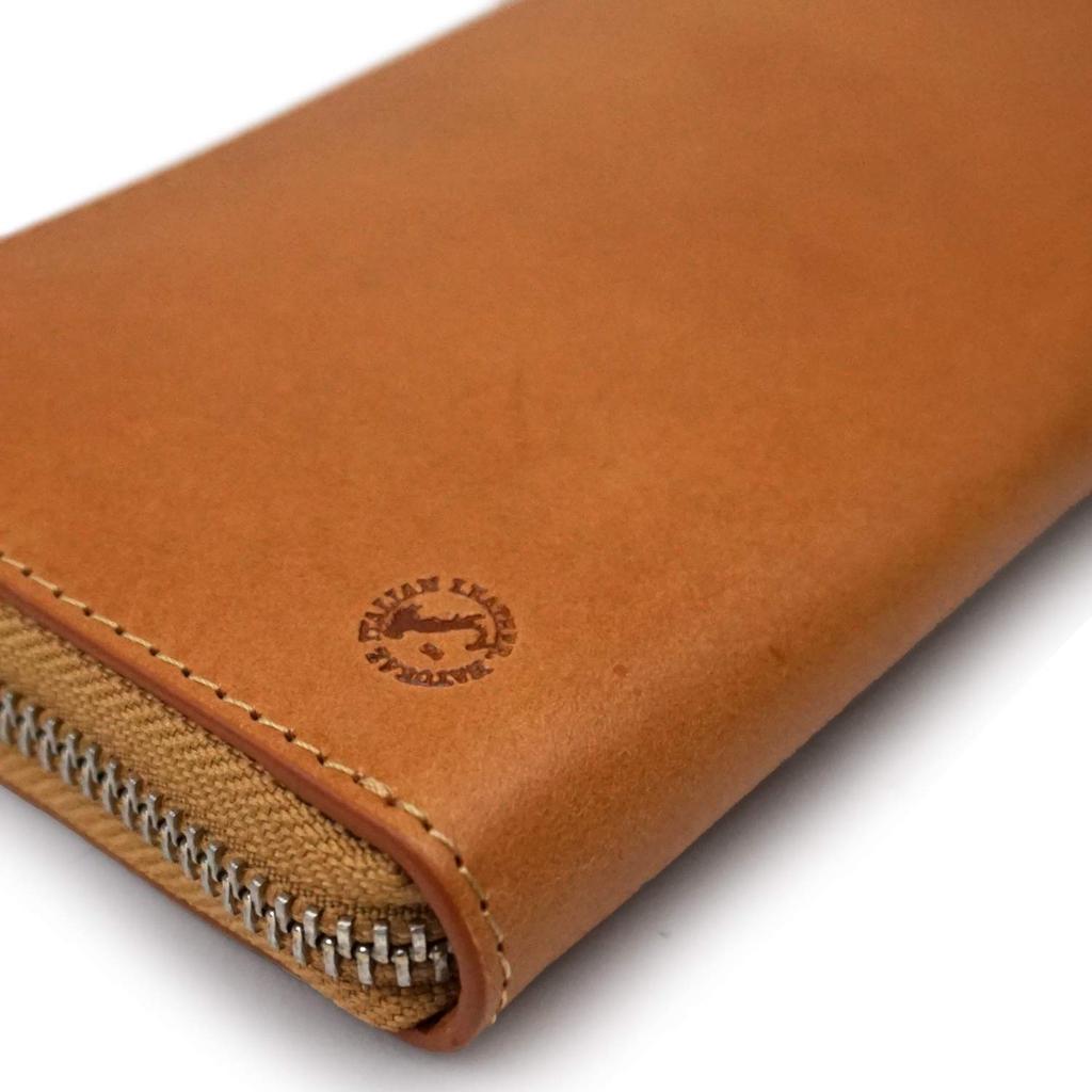 E-MONO Men's Long Wallet, Genuine Leather, Round Zipper, Italian Buttero Leather, Large Capacity, Convenient, Aging, Navy