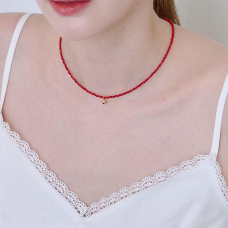 NUOY [Silver 925] Petite Heart Red Crystal Necklace