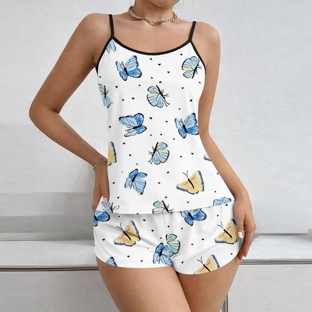 Women Soft 2 Piece Pajamas Set Sleeveless Shorts Set Loungewear Sets Pyjamas Nightwear