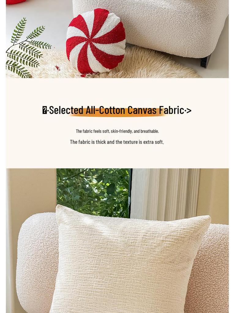 Christmas Embroidery Candy Cane & Santa Hat Tufted Throw Pillow Cover