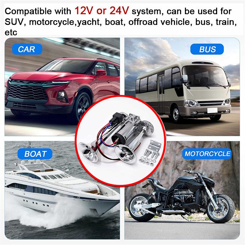 Super Loud 150DB Car Electric Dual Trumpet Horns 12V 24V Air Horn Speaker for Car SUV Vehicle Boat Train Motorcycle RV Truck