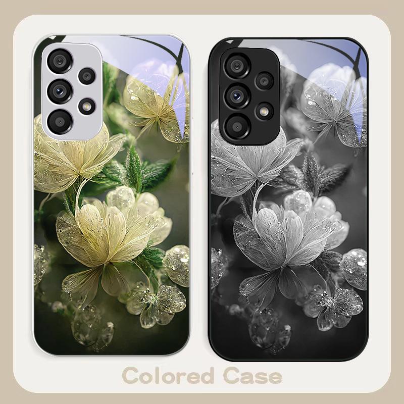 Pink Crystal Flower For Samsung S8 S9 S10 S20  Ultra S21 Pro S22 Plus S23 FE S24 Ultra S25 Edge S25Ultra Glass Phone Case