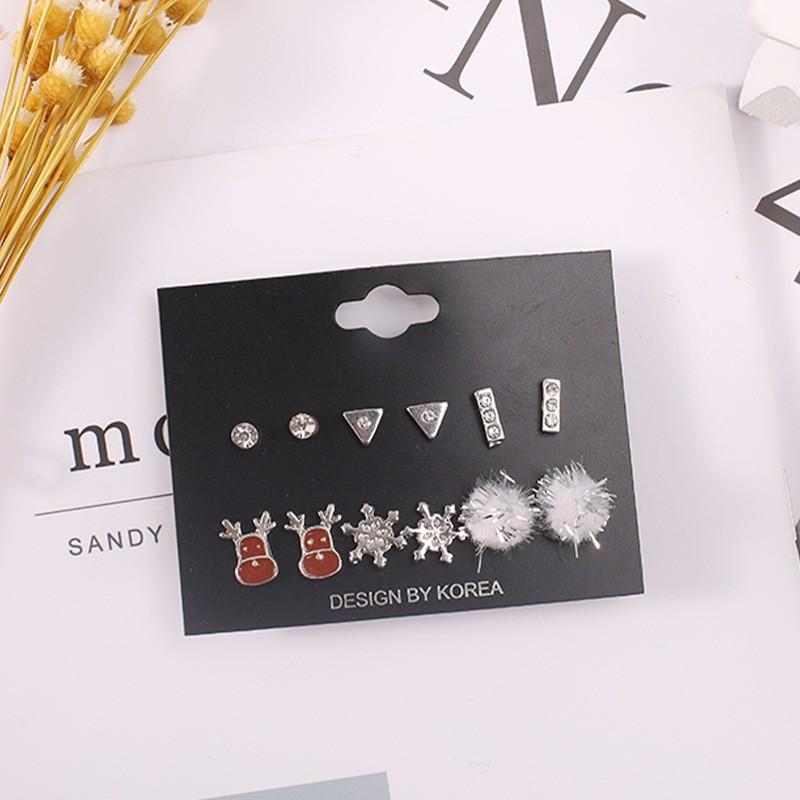 Christmas stud earrings combination new cartoon holiday alloy dripping elk old man bell earrings set