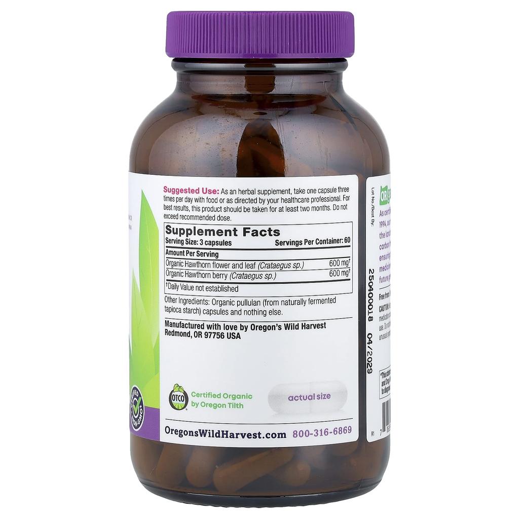 Oregon's Wild Harvest, Organic Hawthorn, Veggie Capsules 180 Tablets (200mg per capsule)