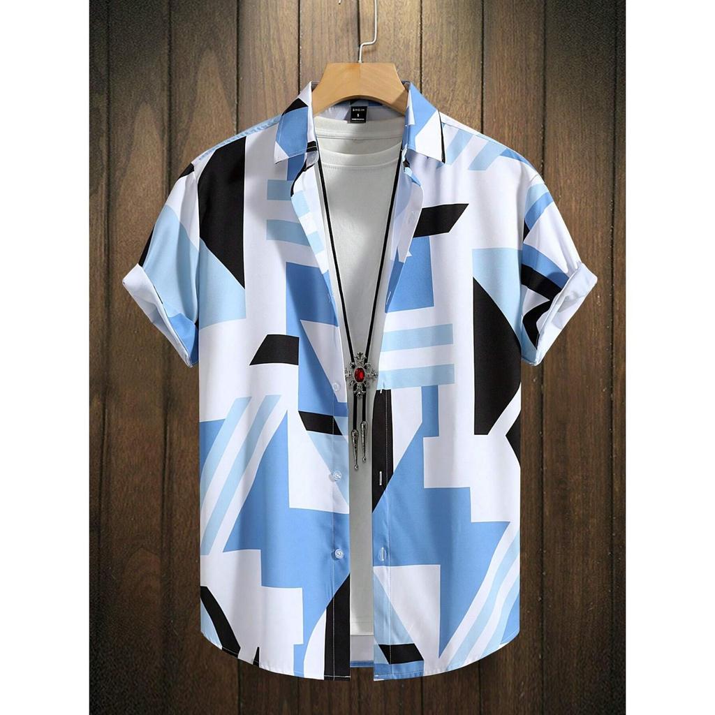 Men's summer designer shirt 3D irregular geometric print Hawaiian shirt short sleeved floral fashion retro
