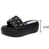 6cm High-heeled Rhinestone Slippers Women Summer Wear All-match Rivets Thick-soled One-word Drag High-heeled Shoes Crystal Sequins