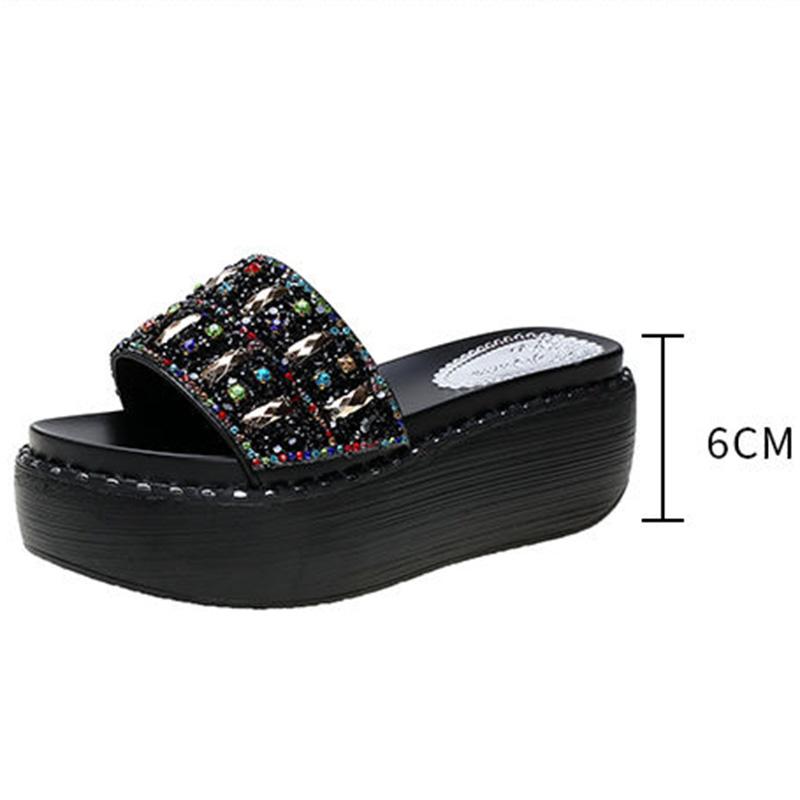 6cm Pantofle s vysokým podpatkem a kamínky Dámské Letní nošení Univerzální Nýty Silná podrážka Jednoslovné Nazouváky Boty na vysokém podpatku Křišťálové flitry