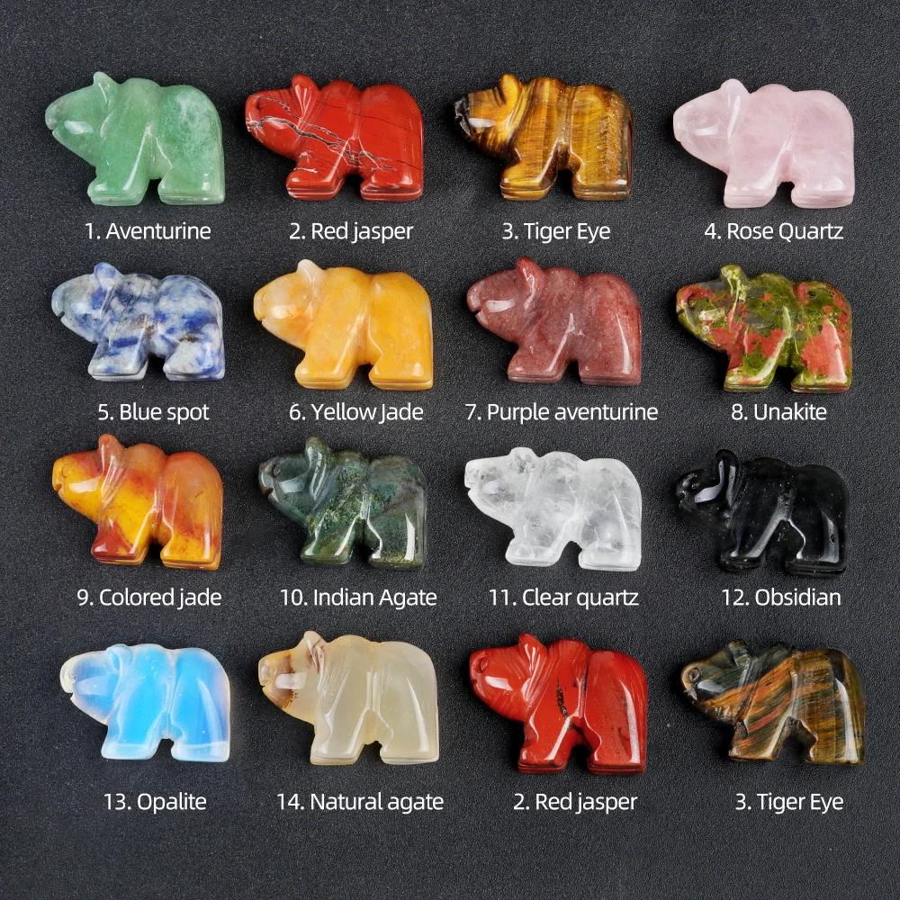 Natural Stone Bear Natural Jade Gemstone Animal Carving Charm Polar Bear Gemstone Crystal Bear Figurine Animal Statue Carving