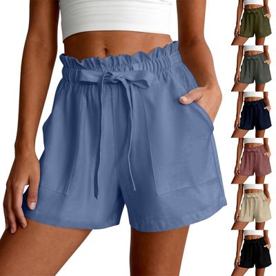 Shorts d'été pour femmes Décontracté Volants Cordon de serrage Taille haute Jambe large