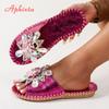 Fashion Aphixta New Fashion Flower Slippers Women Summer Round Toe Shoes Indoor Flat Heel Bling Slides Zapatos De Mujer Pantunflas