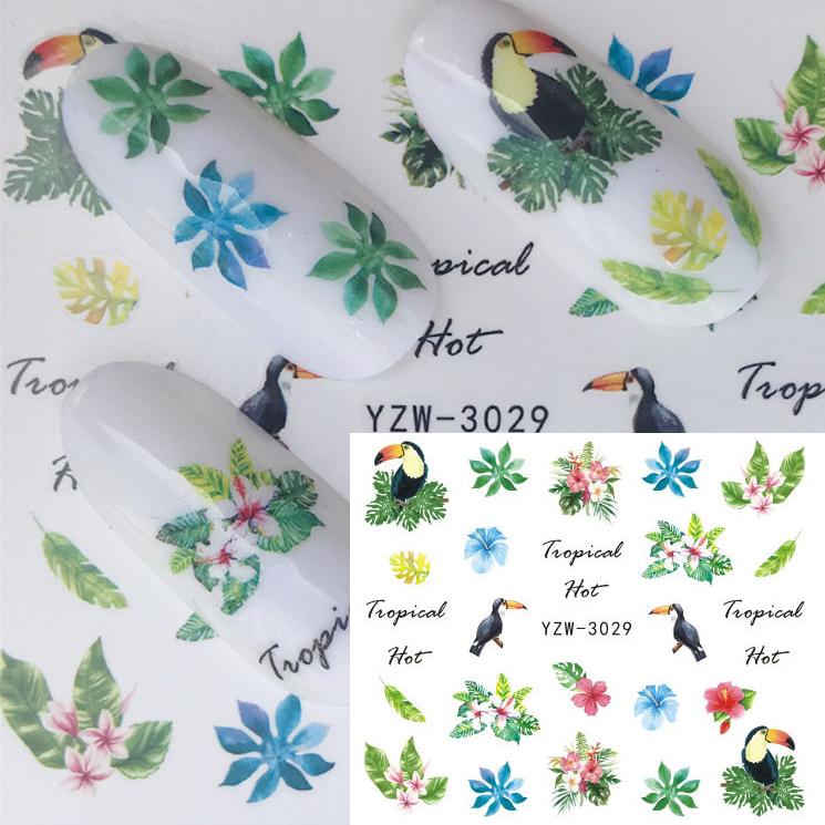 1 Sheet Flower Series Nail Art Water Transfer Sticker Full Wraps Deer Lavender Tattoo Flamingo Nail Tips DIY Decals Decoration