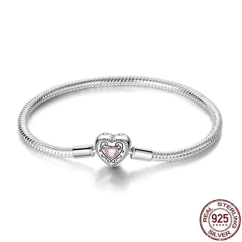 S925 Silver Vintage Heart Snake Bone Bracelet Fit Original Design Charms DIY Jewelry Bracelet For Women Fine Gift