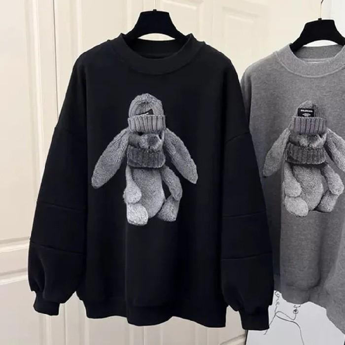 

Women s Spring and Autumn Lazy Cartoon Sweatshirt Round Neck Pullover Long Sleeve Top XS чорний
