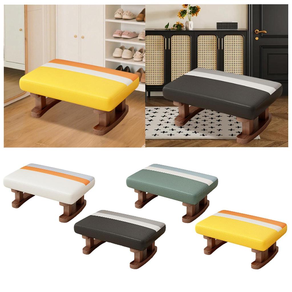 Rectangle Footrest with Wooden Legs, Padded Foot Stool, Small Ottoman for Bedroom