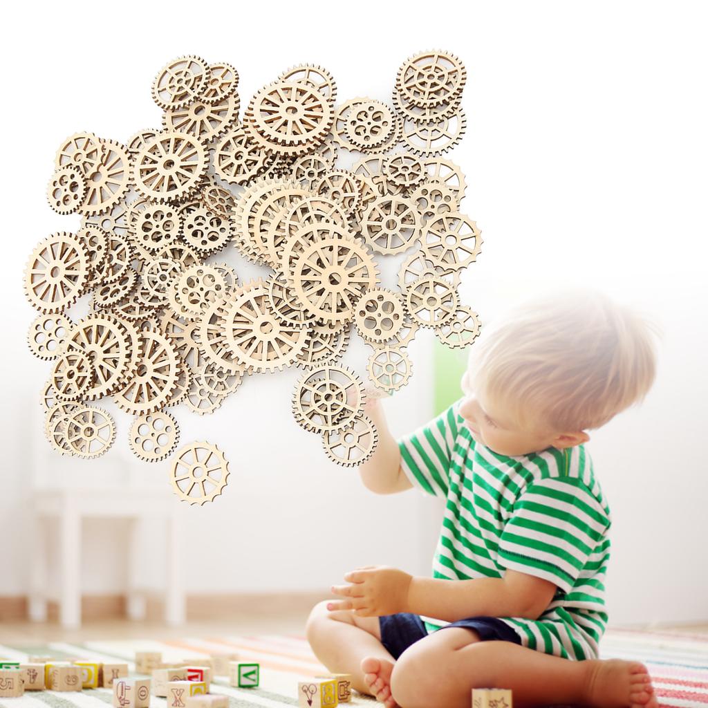 120Pcs Wooden Gear Embellishments Delicate Lightweight Gear Decoration Wood Slice Ornament