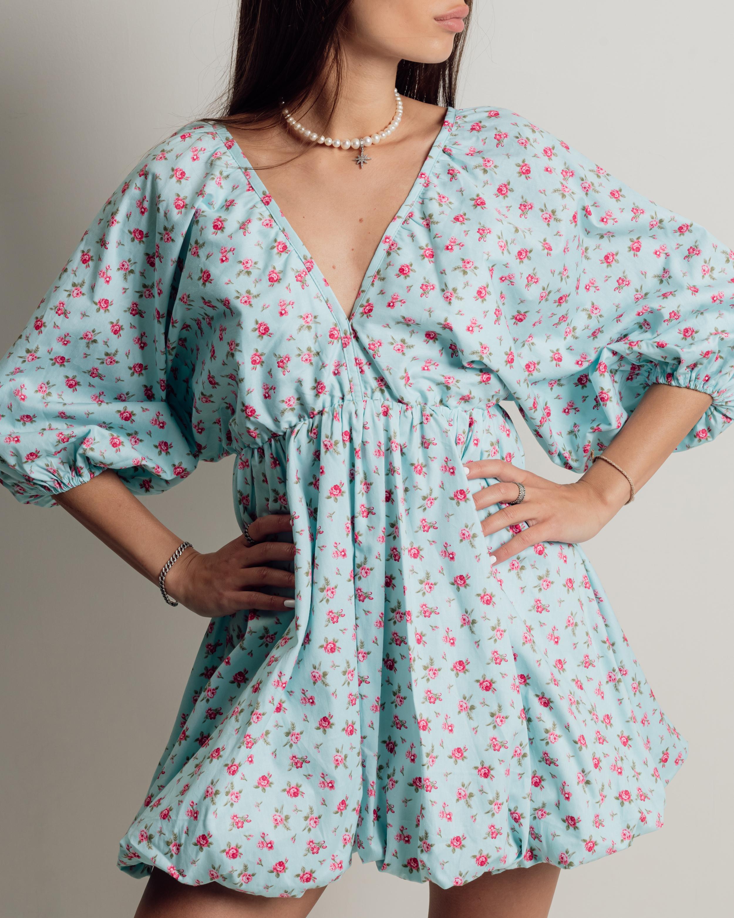 

Summer dress Milirud 551 SL blue floral print S-L світло-синій колір