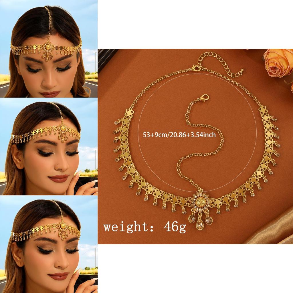 Cultural Inspired Head Chain With Crystals And Floral Motifs For Festival Or Gift