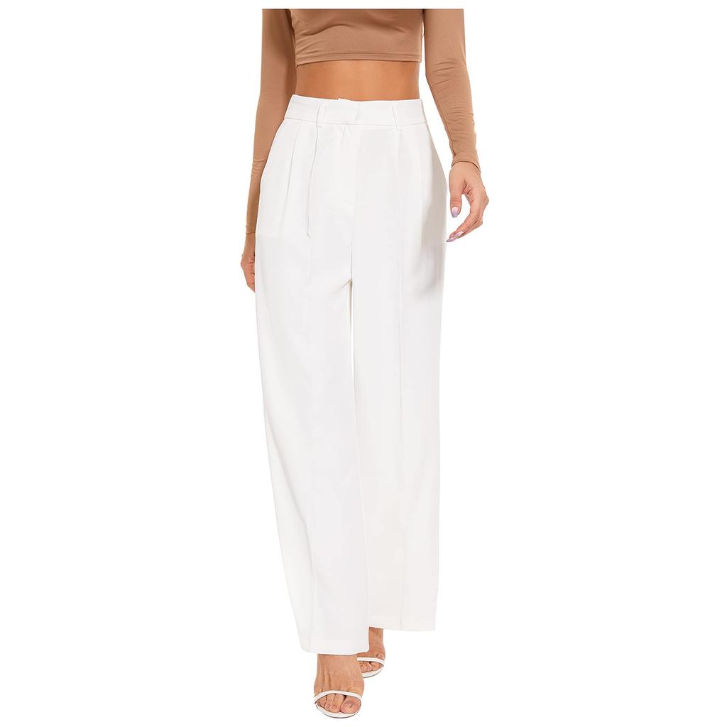 Women Fashion Color Casual Pockets Wide Leg Trousers Suit Pants