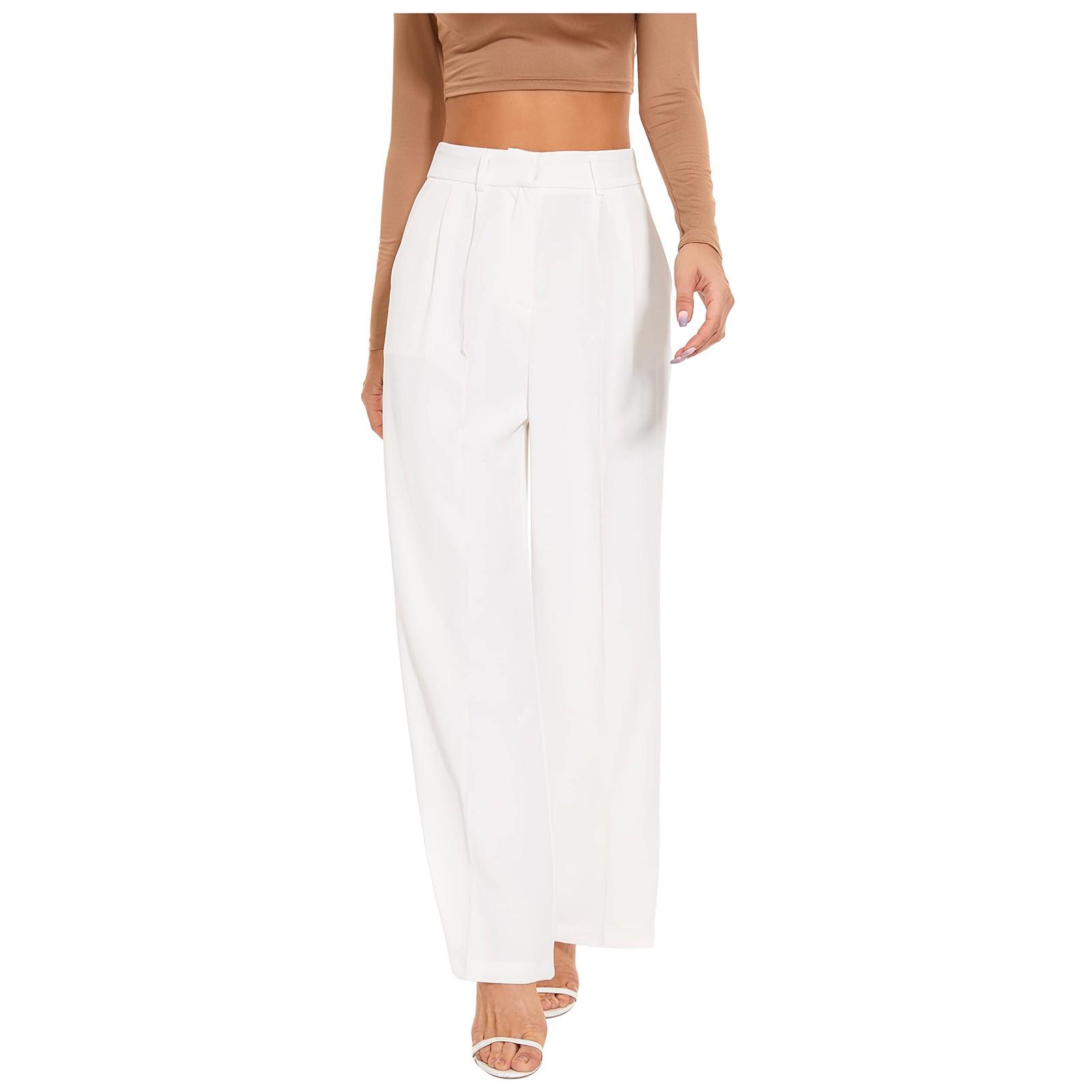 

Women Fashion Color Casual Pockets Wide Leg Trousers Suit Pants XL білий