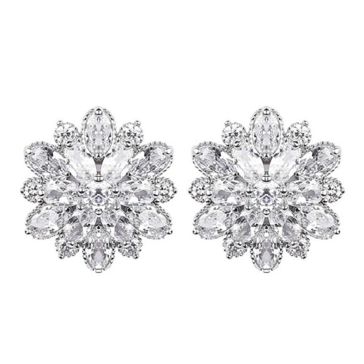 Double Layer Crystal Flower Stud Earrings - European  American Fashion Jewelry