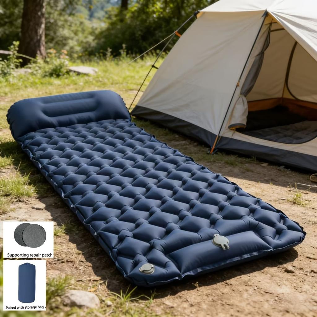 Single Outdoor Inflatable Sleeping Pad, 1-minute Quick Inflation, Essential for Camping and Picnicking, Foldable Moisture-proof Pad, Outdoor Equipment