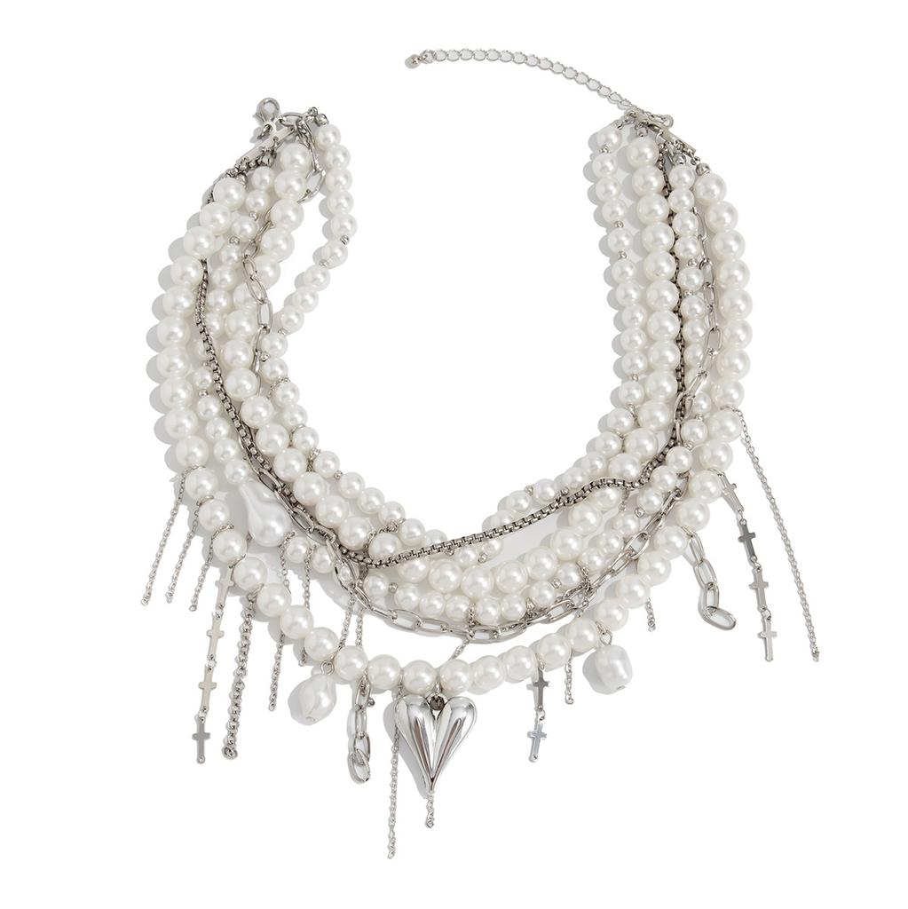 European and American French Pearl Short Collar Choker Niche Love Cross Multi-layer Winding Item Jewelry