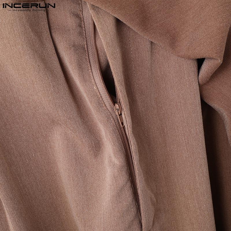 INCERUN Men V Neck Long Sleeve Irregular Layers Zipper Long Jumpsuits Rompers