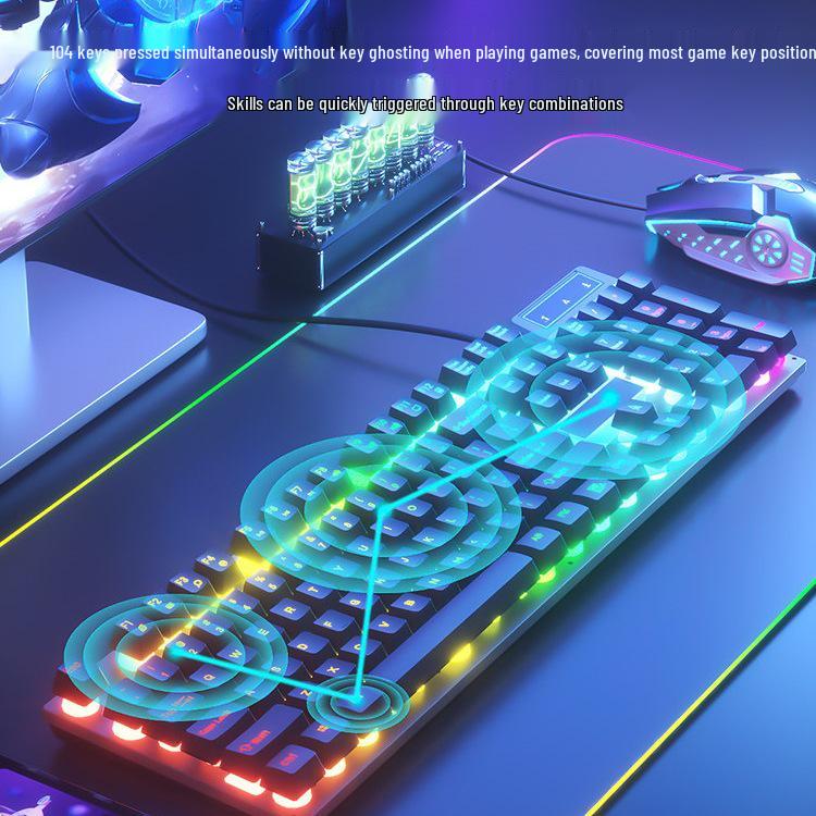 Silent E-sports Mechanical Feel Wired Keyboard and Mouse Set for Gaming and Typing