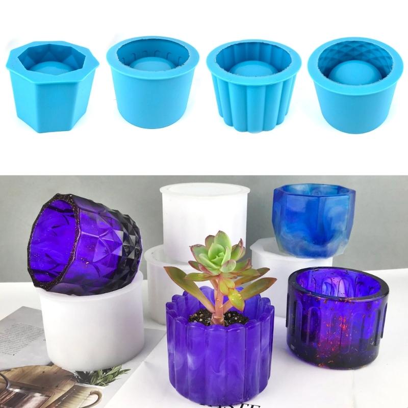 4Pcs Silicone Moulds for Concrete Flower Pots Cement Plant Pot Resin Molds Vase Mould Craft Garden Decorating Tools