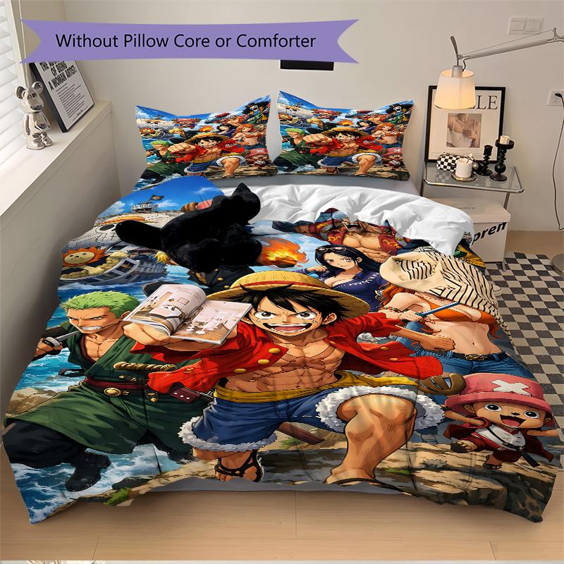 One Piece Adventure Print 3Pcs Bedding Setduvet Cover With 2 Bedropillowcase Home Birthday Gift