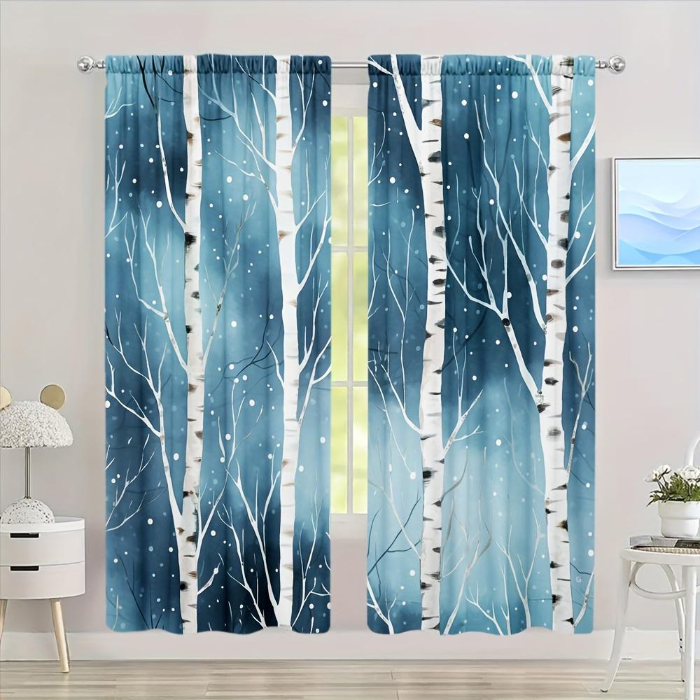 2PCS Birch Tree Print Curtains Rod Pocket Top for Bedroom Living Room Office Kitchen Study Home Decor