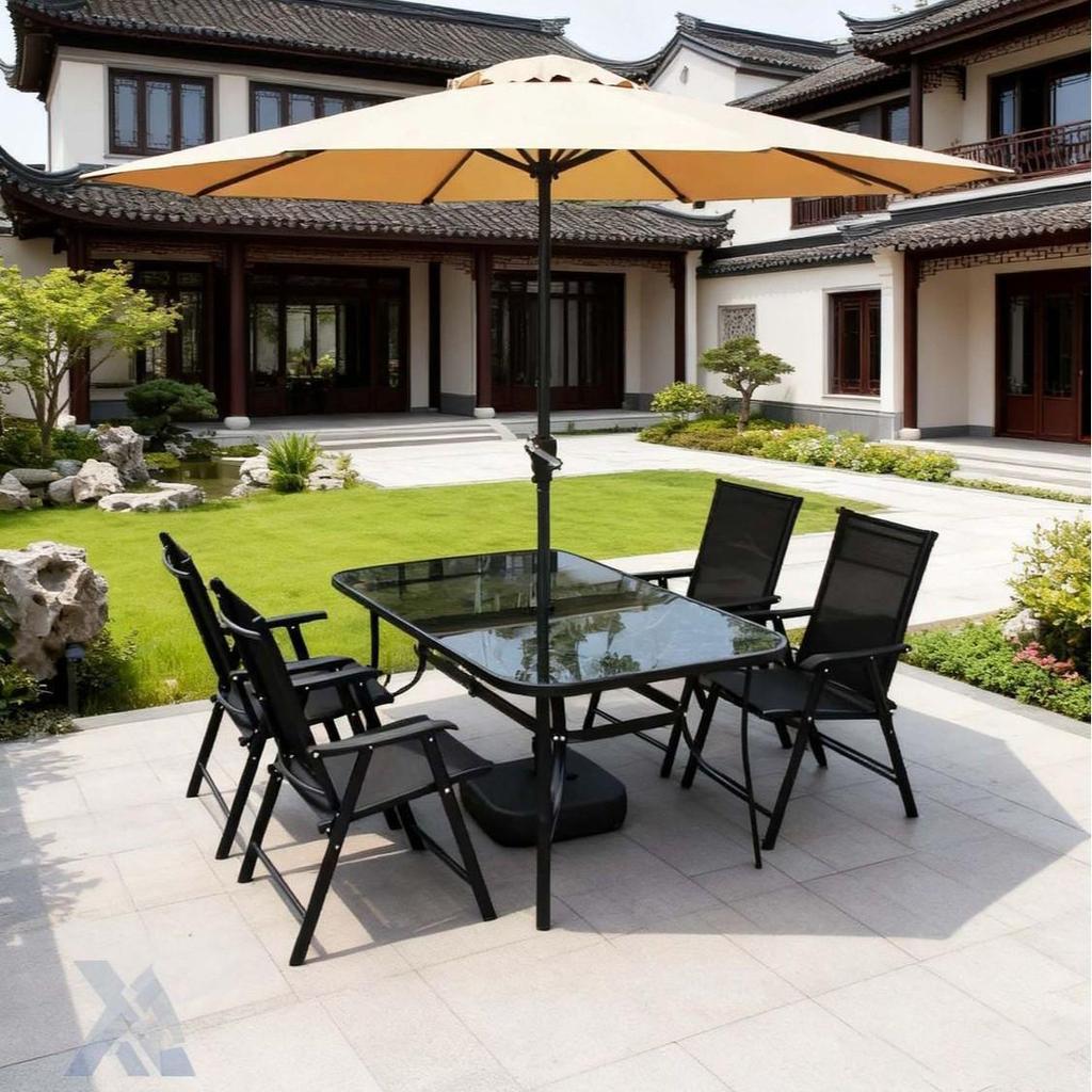 Top-Rated Outdoor Folding Table and Chairs Set with Umbrella - Casual Teslin Chairs for Balcony and Courtyard