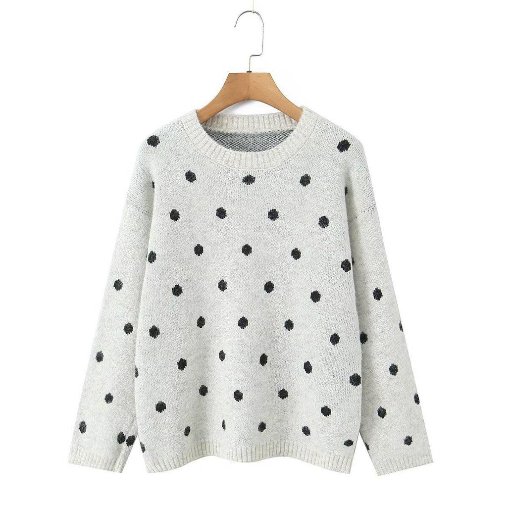 2026 Autumn European & American Polka Dot Women's Fashion Pullover Sweater