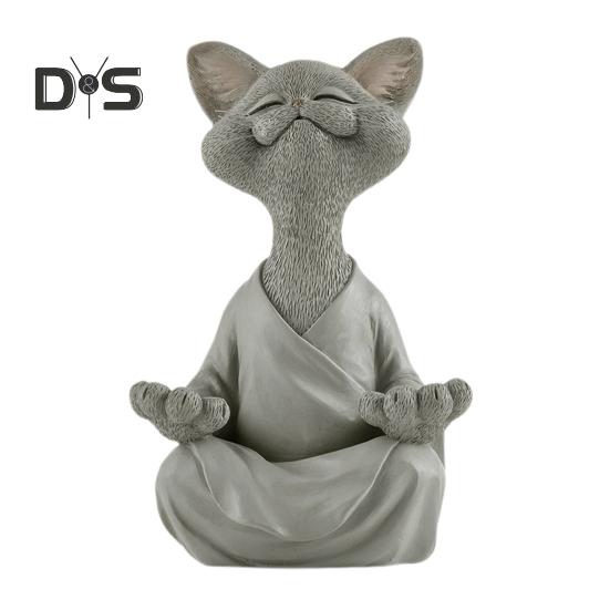 Meditation Cat Statue Sitting Kitten Resin Figurine Zen Yoga Animal Sculpture Home Office Bookshelf Desktop Decoration Ornament