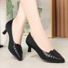 Soft Leather Women's Shoes Spring and Autumn Single Shoes Women's Medium Heel High Heels Stiff Heel Work Shoes Soft Leather Shoes One Pedal