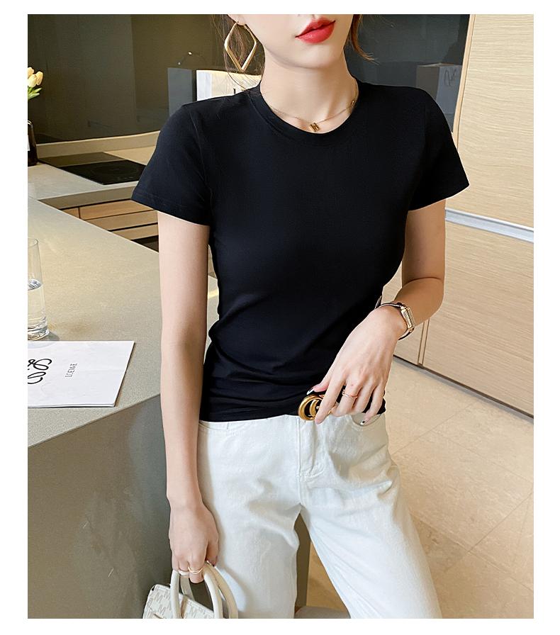 Pure cotton t-shirt, women's short sleeved slim fit, niche and beautiful Western style small shirt, T-shirt, short top JS