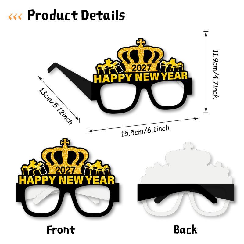 2027 Happy Year Party Paper Glasses 8Pcs Black Gold Glitter For Years Eve Gatherings Po Booth Props