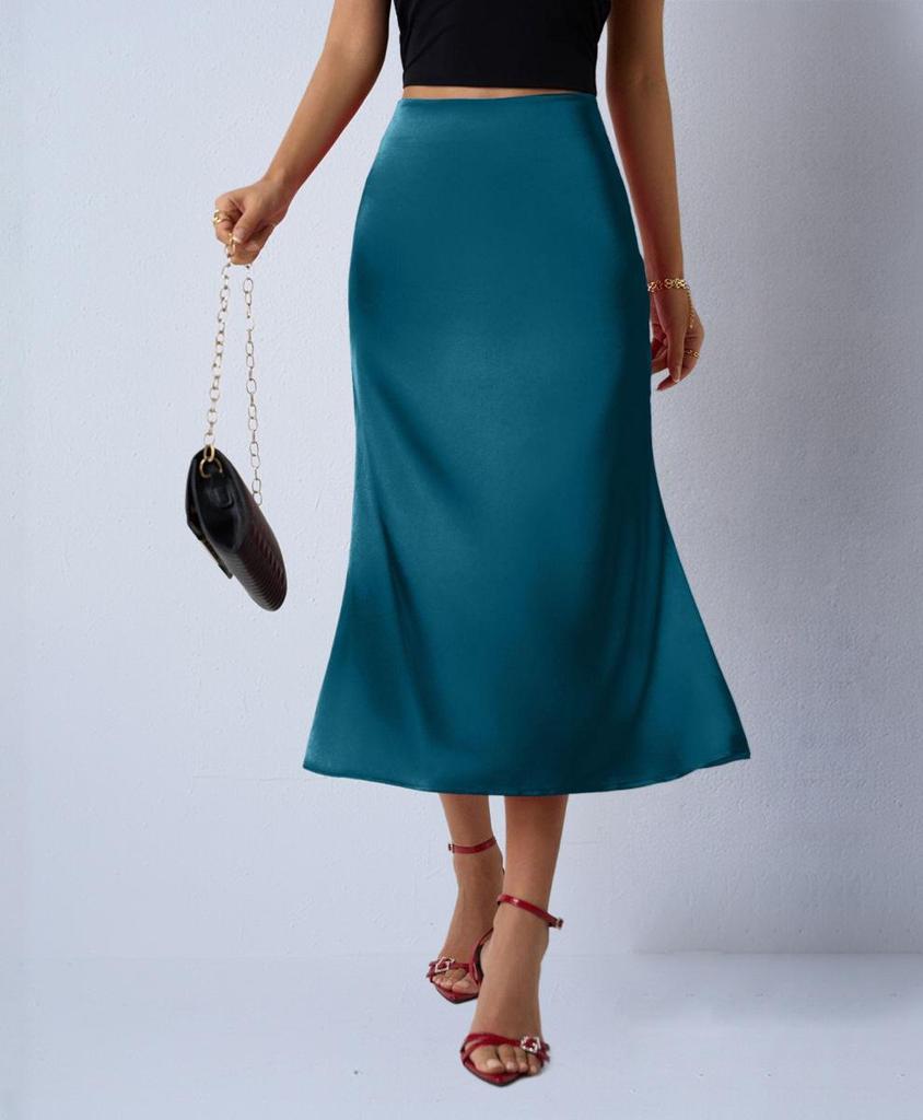 Women's Satin Silk Fishtail Midi Skirt - Autumn Collection
